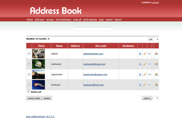 screenshot-PHP Address Book