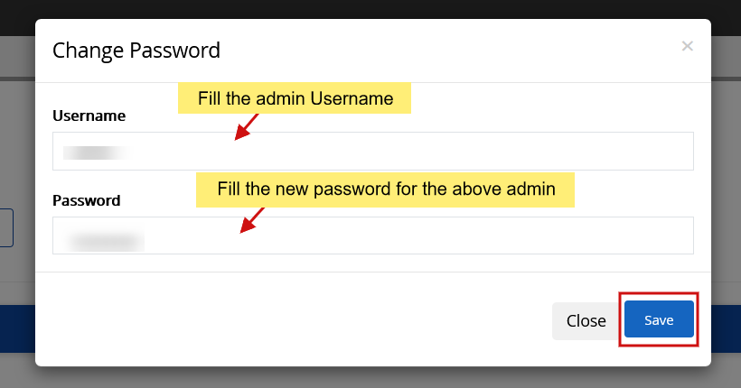 Fill in admin username and password