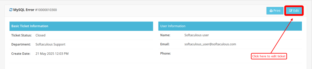 Softaculous support edit ticket button